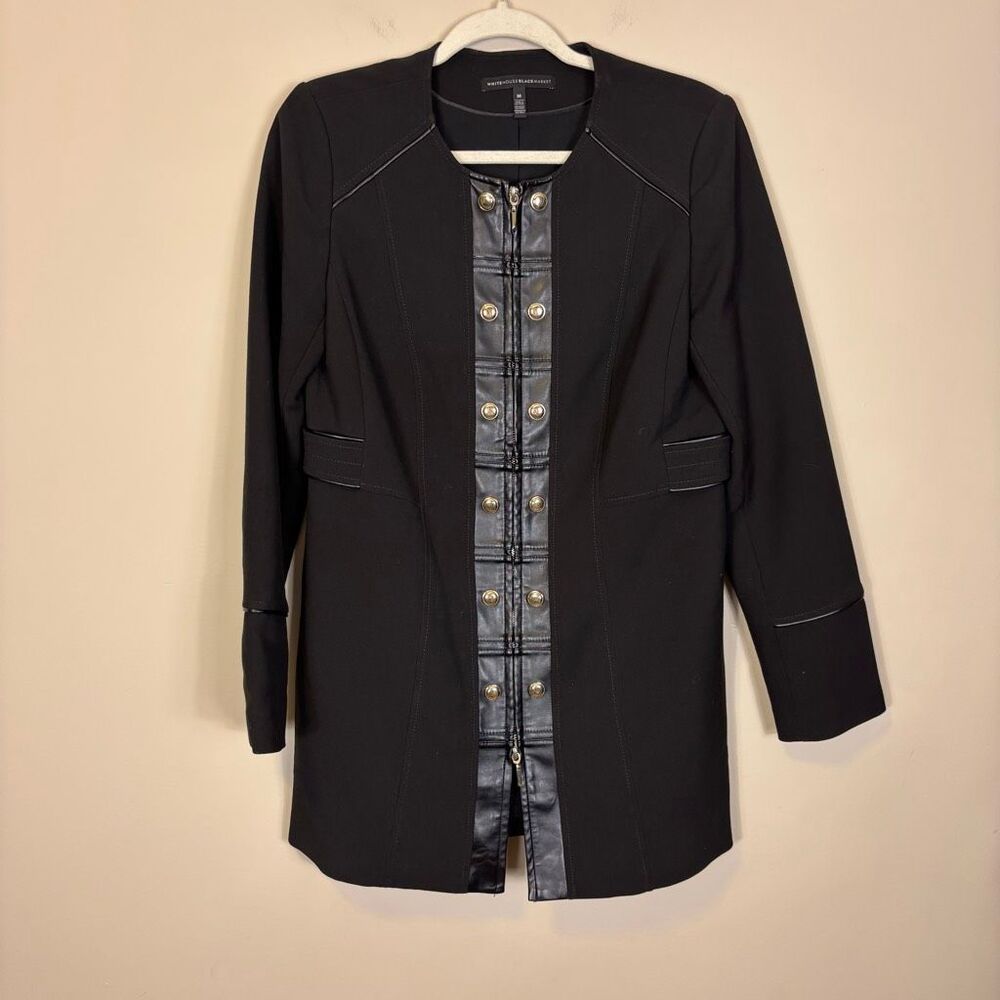 White House Black Market Faux Wool and Leather Zip Up‎ Longer Dress Coat Medium